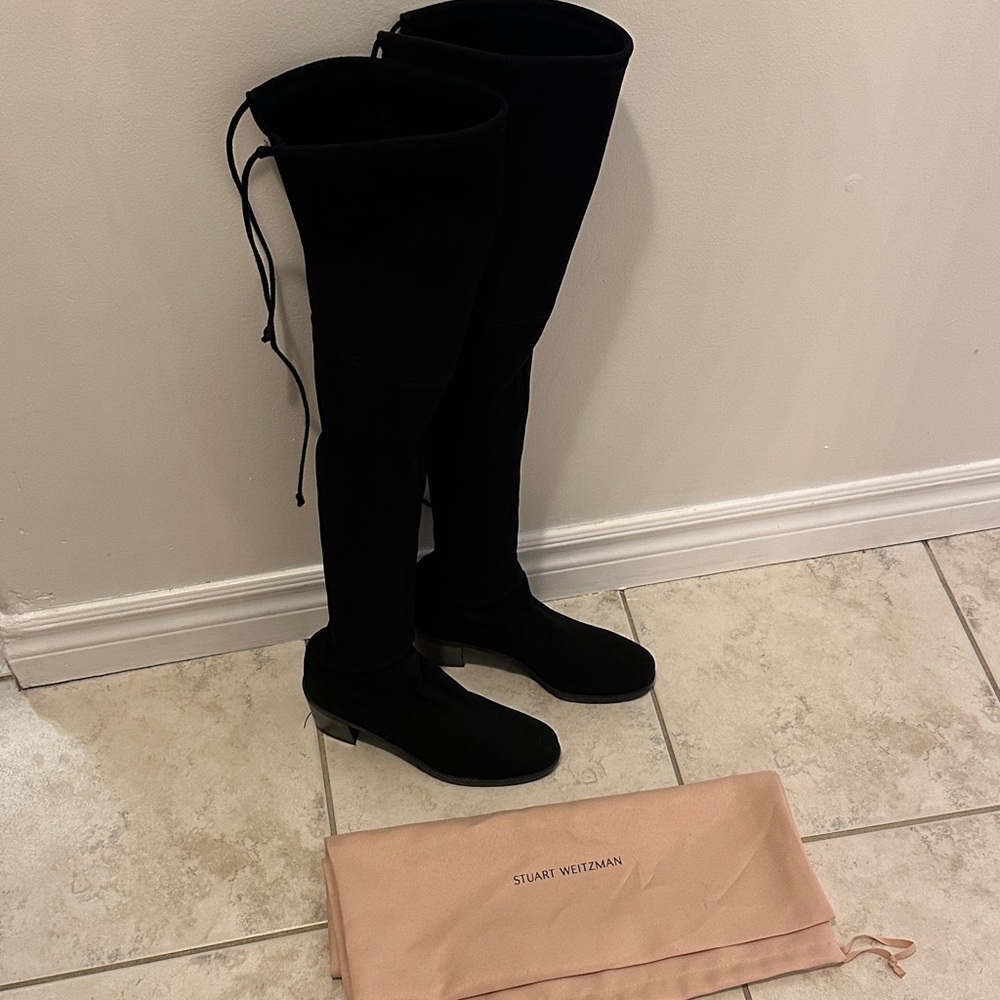Stuart Weitzman Black Suede Tall Over the Knee Midland Boots